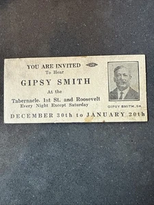 Gipsy Smith Evangelist Invitation Card Tabernacle 1st & Roosevelt Business Card - Picture 1 of 2
