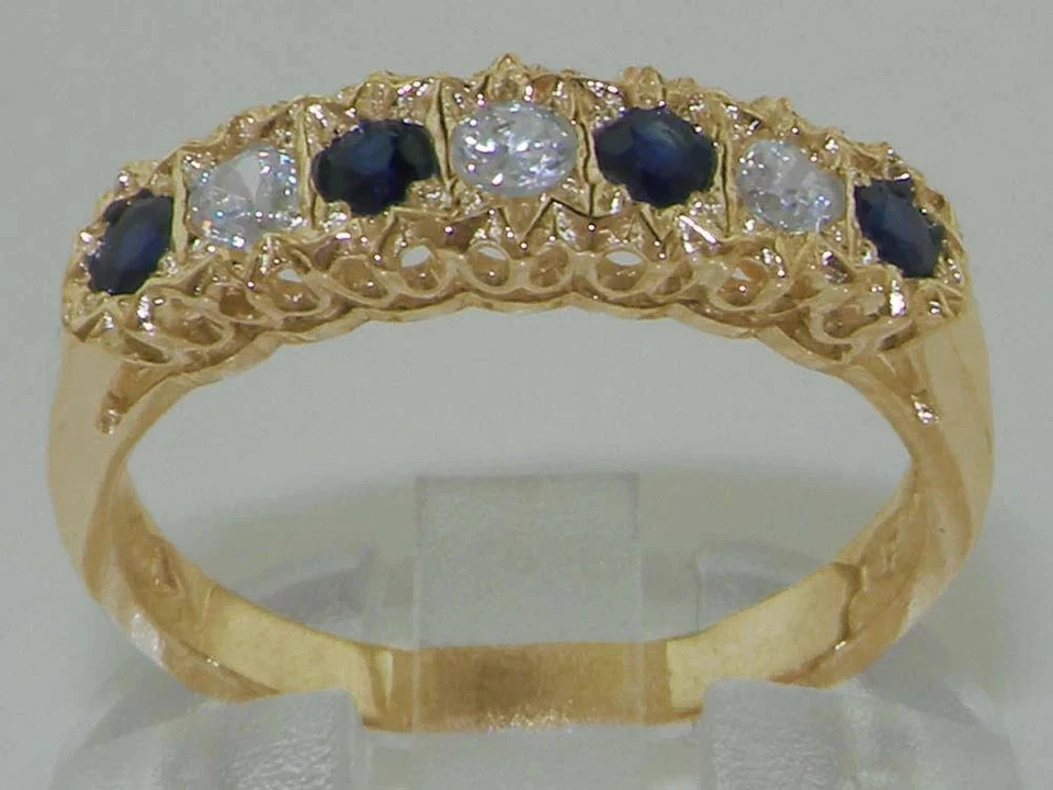 Anillo de eternidad de zafiro azul creado en laboratorio de corte redondo de oro amarillo de 14 quilates de más de 2 quilates Foto 1 de 1