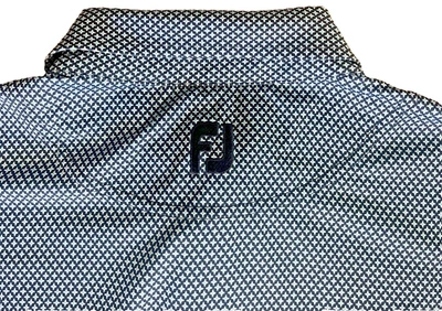 FJ FootJoy Polo Shirt Mens Size L Blue Black Geometric Golf Casual Short Sleeve - Image 1 of 4
