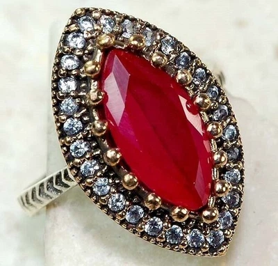 Ottoman Empire Style 2CT Treated Ruby 925 Sterling Silver Ring Sz 8.5 Z1-4 - Image 1 of 3