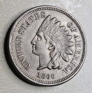 1860 Indian Head Cent Penny Pointed Bust AU About Uncirculated Almost MS Origina - Picture 1 of 3