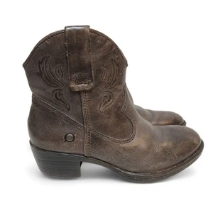 Born Riven Womens Brown Leather Ankle Boots Size 8/39 Western Cowboy Embroidered - Picture 1 of 8