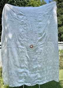 Vtg 1940's-50's White Bedspread 2 Shams Chainstitched Flowers 92" x 84" Shirred - Picture 1 of 19