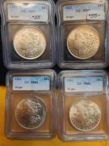1921-P ICG MS61 MORGAN SILVER DOLLAR LOT OF 4 (Total 4 Coins) - Picture 1 of 4