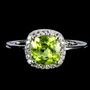 925 Sterling Silver Ring Cushion Peridot 7mm Natural Gemstone Jewelry Size 7 - Picture 1 of 13