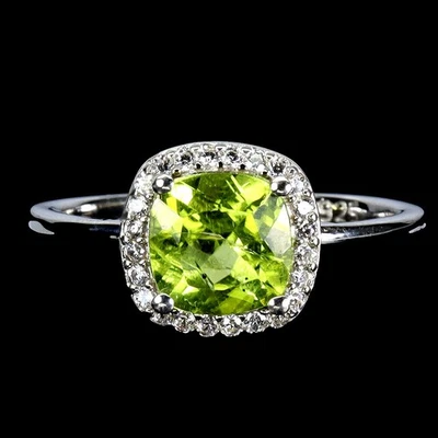 925 Sterling Silver Ring Cushion Peridot 7mm Natural Gemstone Jewelry Size 7 - Image 1 of 4