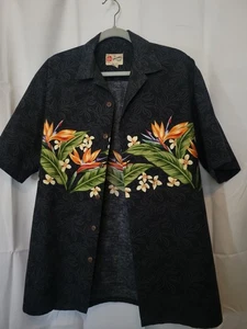 Camisa Tropical Hilo Hattie Para Hombres Original Hawaiana Negra Naranja Floral Bolsillo L - Imagen 1 de 9