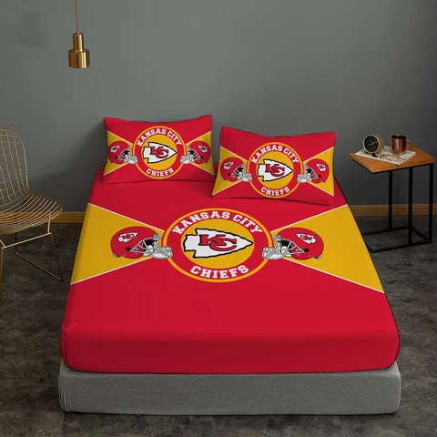 Kansas City Chiefs Bedding Sets 3PCS Fitted Sheet Mattress Cover Pillowcase Gift Cover