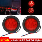 2x Red 16 LED 4 Round Truck Trailer Tail Stop Turn Brake Lights Chrome Grommet