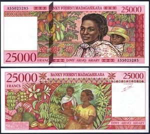 MADAGASCAR 🇲🇬 P82* 25000 FRANCS* PREFIX A * ND 1998* UNC GEM* USA SELLER - Picture 1 of 1