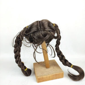 Vintage doll wig, artificial hair, Kanekalon, dark brown, 10" to 10.5", braids - Picture 1 of 6