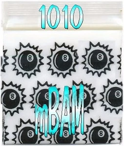 100 PACK Black on White 8-BALL 1010 Apple Zip Baggies 1.0X1.0" Mini POLYBAGS - Picture 1 of 10