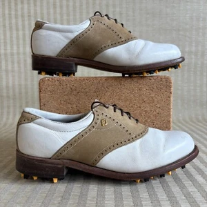 FootJoy Classics Mens Tan White Leather Golf Shoes Soft Spikes VTG USA Size 7 C - Picture 1 of 21