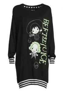 -WARNER BROTHERS SCHWARZ GRÜN WEISS GESTREIFT TRIM BEETLEJUICE SLEEPSHIRT 3X, BIS 4X - Bild 1 von 6