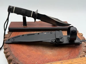 Vintage SOG Tech Bowie Fixed 6.5" Black Blade With Sheath Made Taiwan--1129.25 - Picture 1 of 10