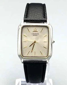 SEIKO CREDOR 8J81-5020 quartz analog leather band square silver case - Picture 1 of 12