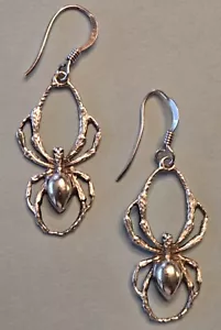 Black Widow Silver Spider Earrings - Picture 1 of 6