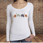 New Hand Printed Large Happy Elephant Family Cotton Blend Scoop Neck T-Shirt