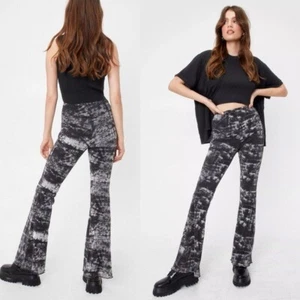 Nasty Gal Black Gray Wide Leg Flare Mesh Pants Grunge Rock Y2K style 6 S - Picture 1 of 9