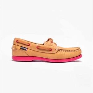 Chatham PIPPA II Womens Leather Casual Slip-On Boat & Deck Shoes Tan/Pink