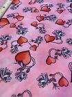 NEW Vintage 4-way Stretch slinky Poly PINK Fabric HEARTS ROSES THORNS 60" W BTY