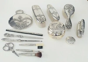 Dominick & Haff 1890's Art Nouveau Repousse Silver Dresser Set-14 pieces - Picture 1 of 12