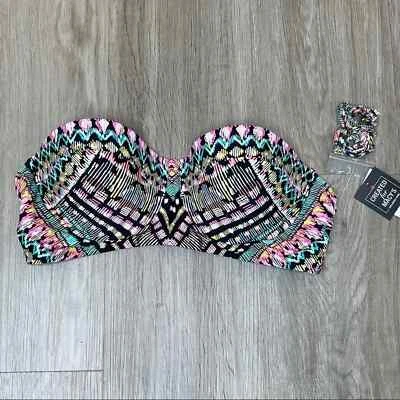 Top de bikini Bar III para mujer neón tribal extraíble halter bandeau con aros talla S Foto 1 de 3