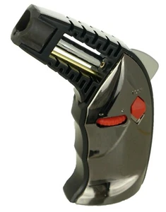 Mini Heavy Duty Jet Torch Lighter Adjustable Flame Shinny Silver Blue Gunmetal - Picture 1 of 3
