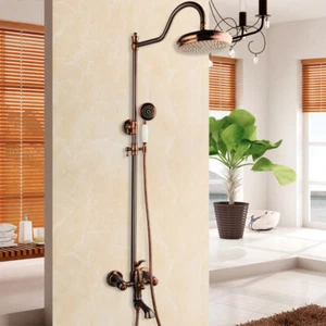 Rose Gold Rain Shower Faucet Set Round Shower Heads With Hand Sprayer Mixer Tap - Picture 1 of 12