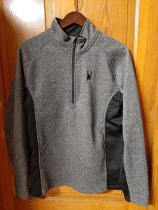 Spyder Sweatshirt Herren Large grau schwarz Pullover Viertelreißverschluss Waffelmuster Strick Jacke - Bild 1 von 8