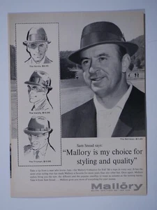 Sam Snead Mallory Hüte 1960 Originaldruck Werbung 9 x 11"" - Bild 1 von 4
