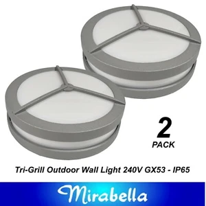 2 x 140mm Round Silver / Grey Wall Lights Diffused Outdoor Exterior 240V GX53 - Picture 1 of 5