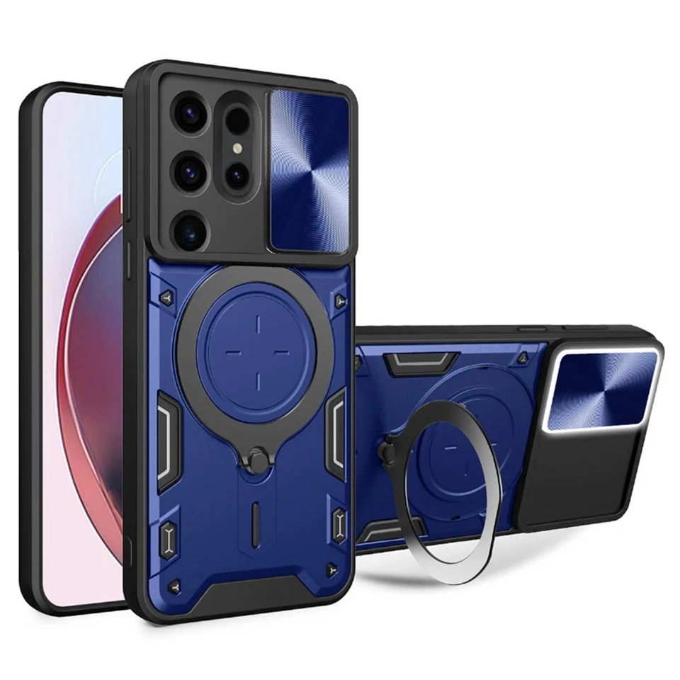 For Samsung Galaxy S24 Ultra Case TPU PC Shockproof Magnetic Ring Holder Blue - Image 1 of 1