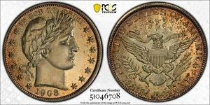 1908 50c BARBER HALF DOLLAR PCGS PROOF PR63 - ONLY 545 PROOFS MINTED - Picture 1 of 2