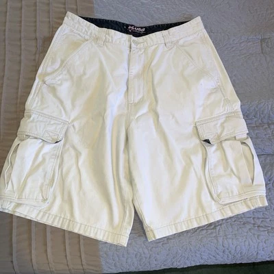 Shorts Plugg Cargo Masculino 33 Bolsos de Lona Cáqui Creme Areia Algodão Zíper - Imagem 1 de 4