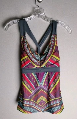 Camiseta sin mangas Title Nine gris púrpura Chartreuse arlequín diamante mediana Foto 1 de 3