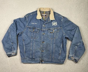VTG Lee Stormrider Mustang Jacket Mens Large Sherpa Lined Denim Workwear 90s - Picture 1 of 18