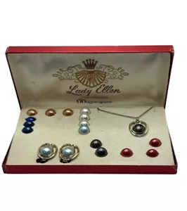 Collana orecchini clip Lady Ellen anni '50 magnetiche intercambiabili gemme - Foto 1 di 20