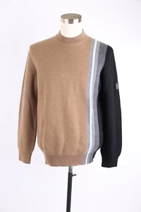$1,210 Z Zegna Sweater TechMerino SZ L Stripe Block Beige/Gray/Black NEW - Picture 1 of 7
