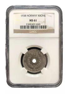 NORWAY 1 Krone 1938 NGC MS 61 - Picture 1 of 5