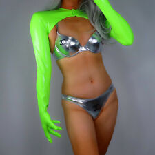 LATEX BOLERO GLOVES Shine Leather Faux Patent Top Crop Lime Fluorescent Green