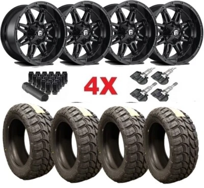 18X9 FUEL HOSTAGE GLOSS BLACK WHEELS D625 RDR TIRES 33125018 FITS CHEVY GMC Foto 1 de 4