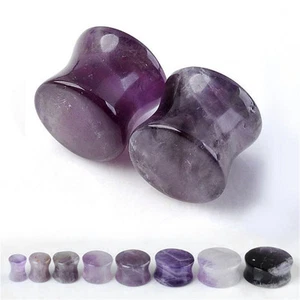 PAIR Amethyst Natural Stone Ear Gauges Ear Plugs Flesh Tunnel 4g - 00g - Picture 1 of 4