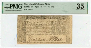 April 10 $2 (9s) Maryland Colonial Note 1774 MD-67 PMG CH VF35 - Picture 1 of 2