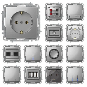 Schuko Steckdose Schalter Wechselschalter Taster LED Dimmer SAT TV ZENA SILBER - Bild 1 von 52