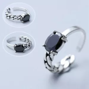 Anillo ajustable vintage de ónix negro tallado para hombre-mujer - Imagen 1 de 5