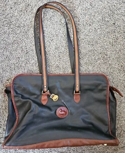 Bolso de hombro maletín de cuero negro y tostado Dooney & Bourke vintage de los años 80 EE. UU. - Imagen 1 de 8