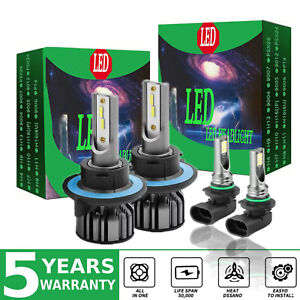H13/9008 9145 LED High Low Beam Headlight Fog Lights Bulbs Combo 4pcs Kit 10000K