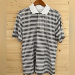 ACADEMY LTD Men's Small Classic Collar Black, Gray and White Striped Polo Shirt - Picture 1 of 7