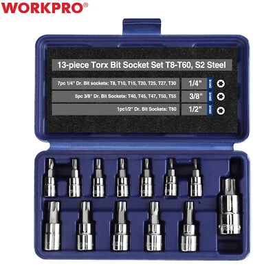 WORKPRO Torx Bit Socket Set T8-T60 13Pcs,with Storage Case For Hand Use Work - image 1 of 4